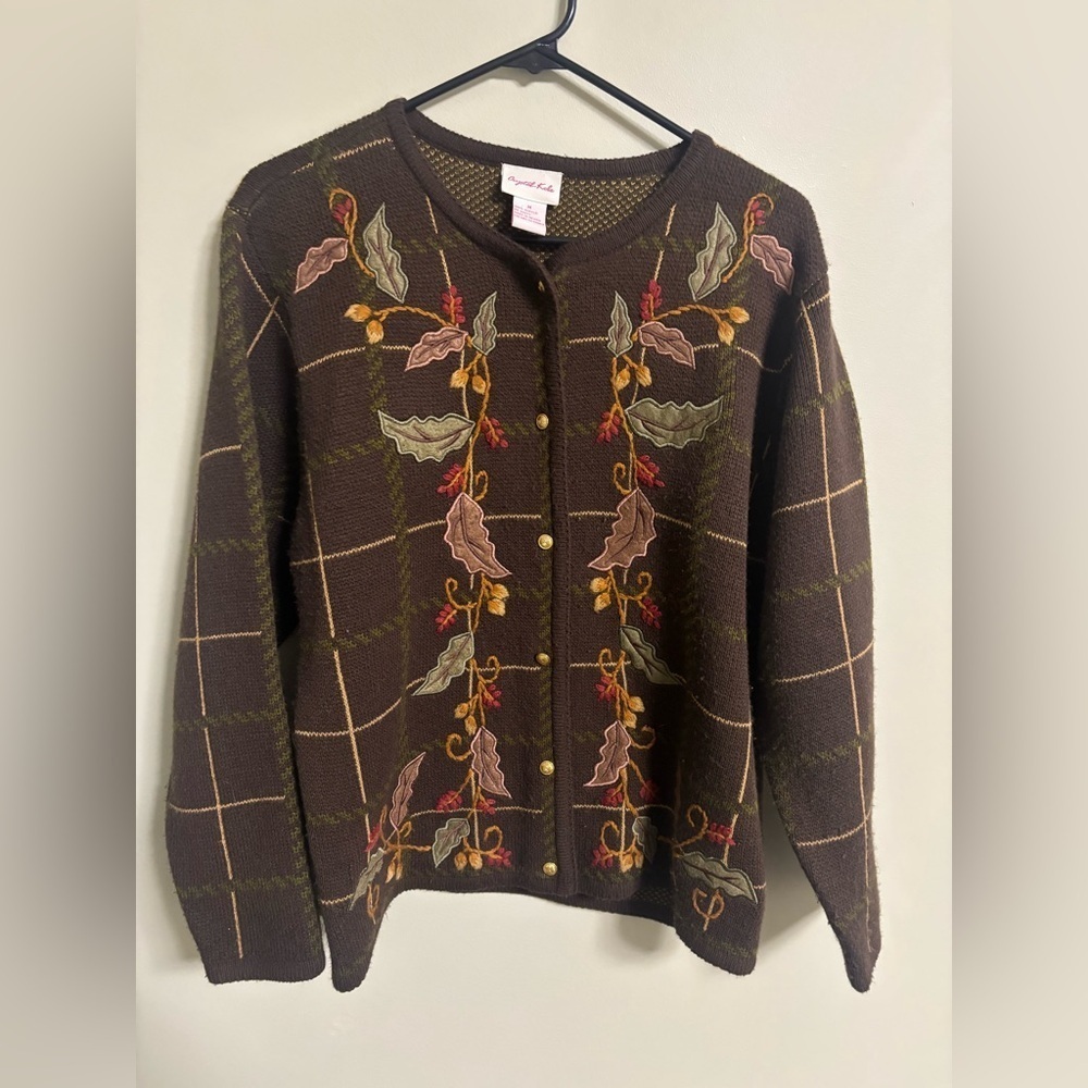 Crystal-Kobe Cardigan Sweater Womens Size Medium Leaves Vintage Cottagecore